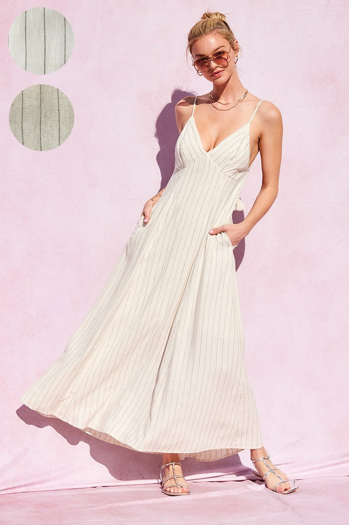 Piper Open Back Linen Blend Maxi in Natural