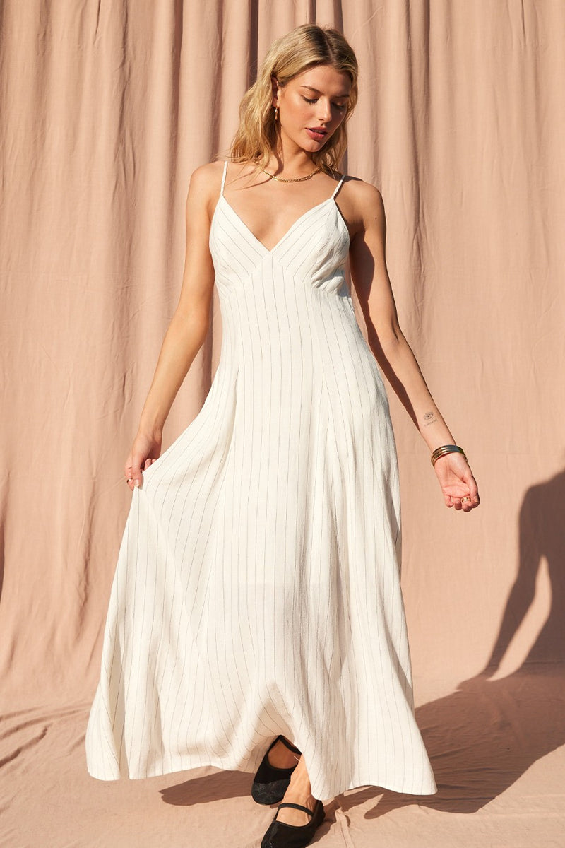 Piper Open Back Linen Blend Maxi in Ivory