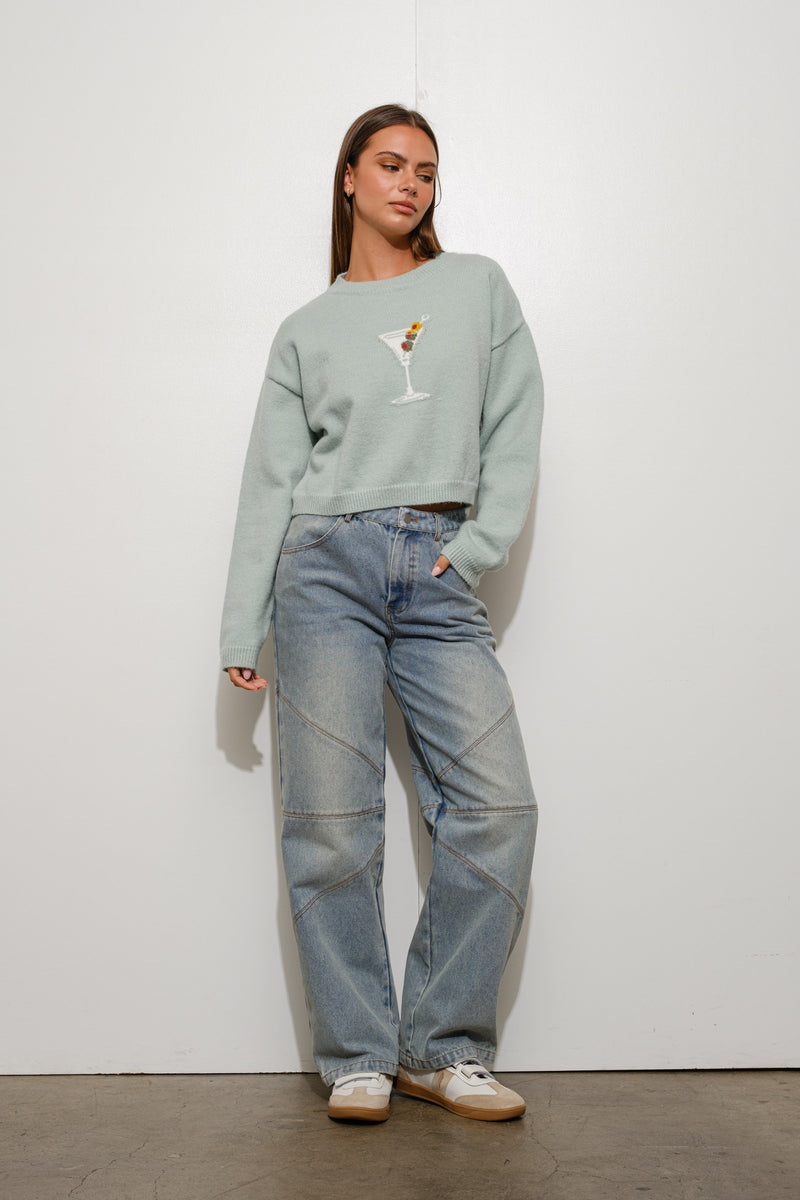 Martinis Anyone Sweater in Light Blue