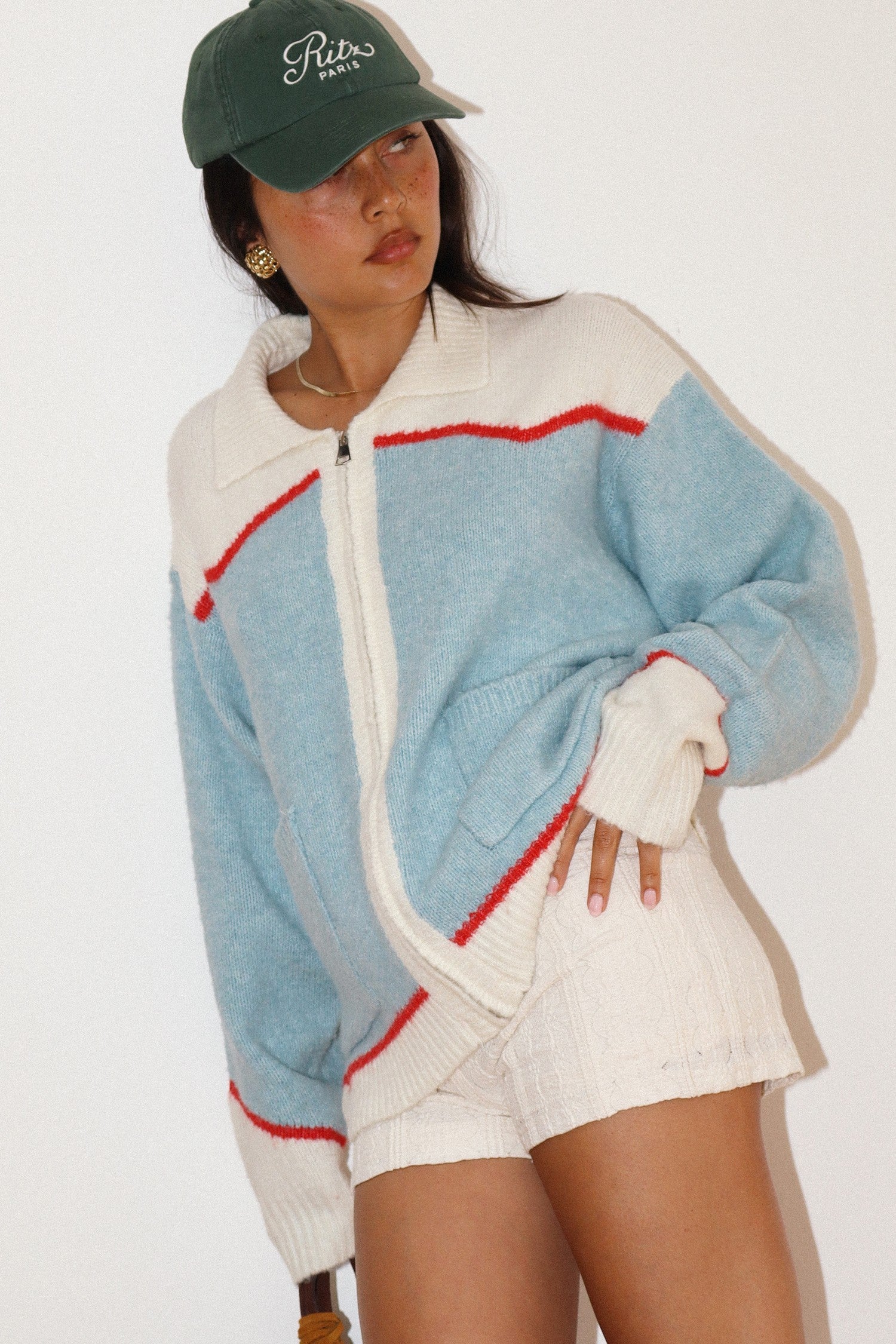 Rodeo Zip Cardigan in Sky Blue