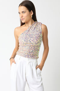 In A Dream One Shoulder Sequin Top