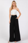 Wide Leg Smocked Waist Pant in Black