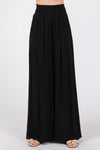 Wide Leg Smocked Waist Pant in Black