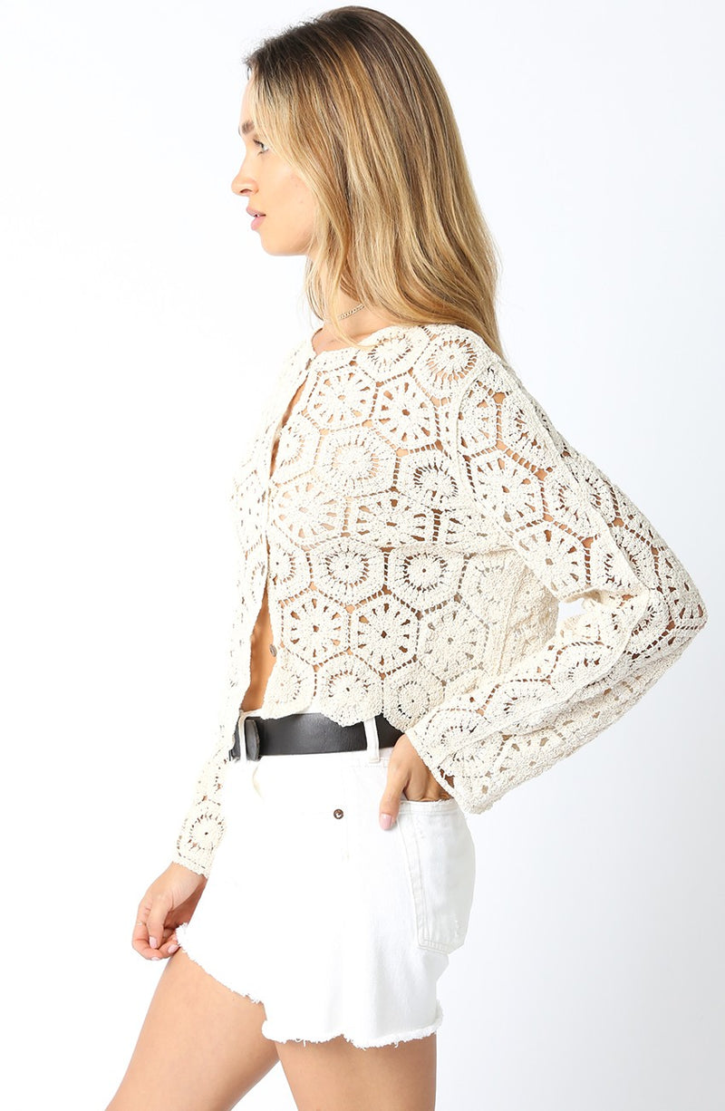 Felicia Crochet Lace Jacket Top in Cream