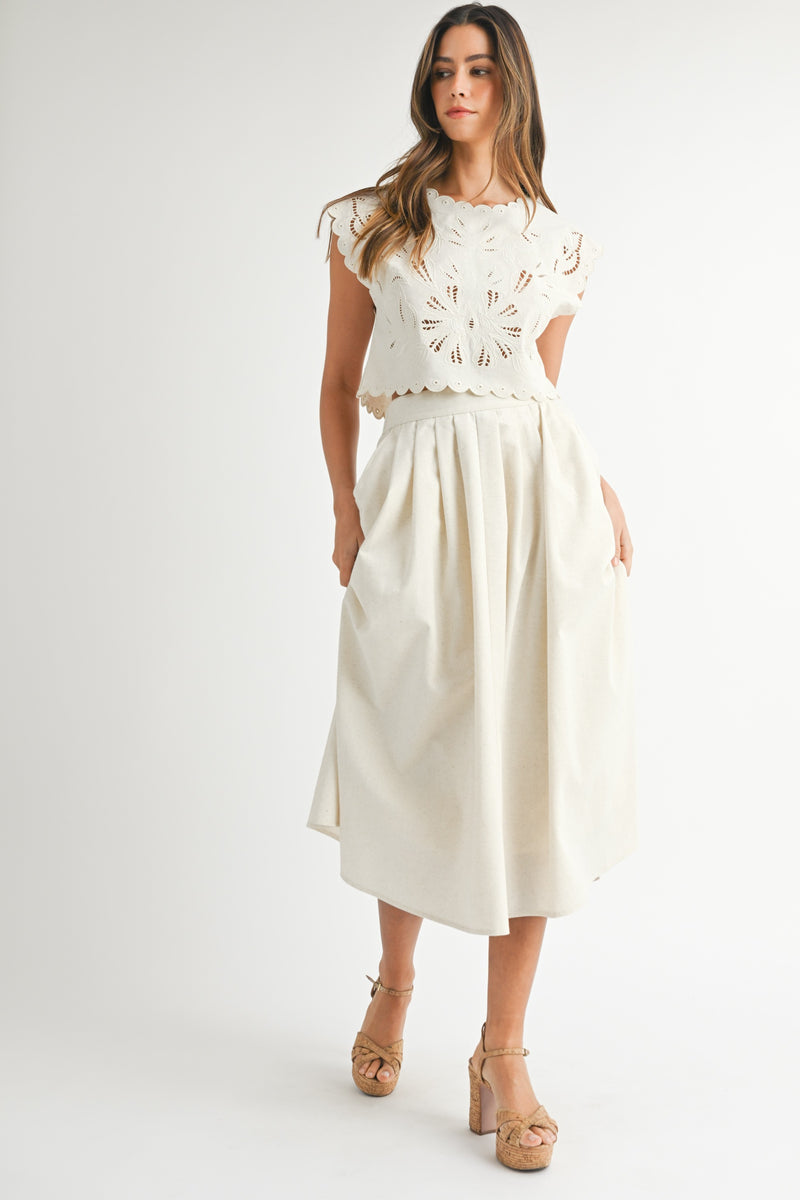 Talula Embroidered Flower Crop Top and Skirt Set