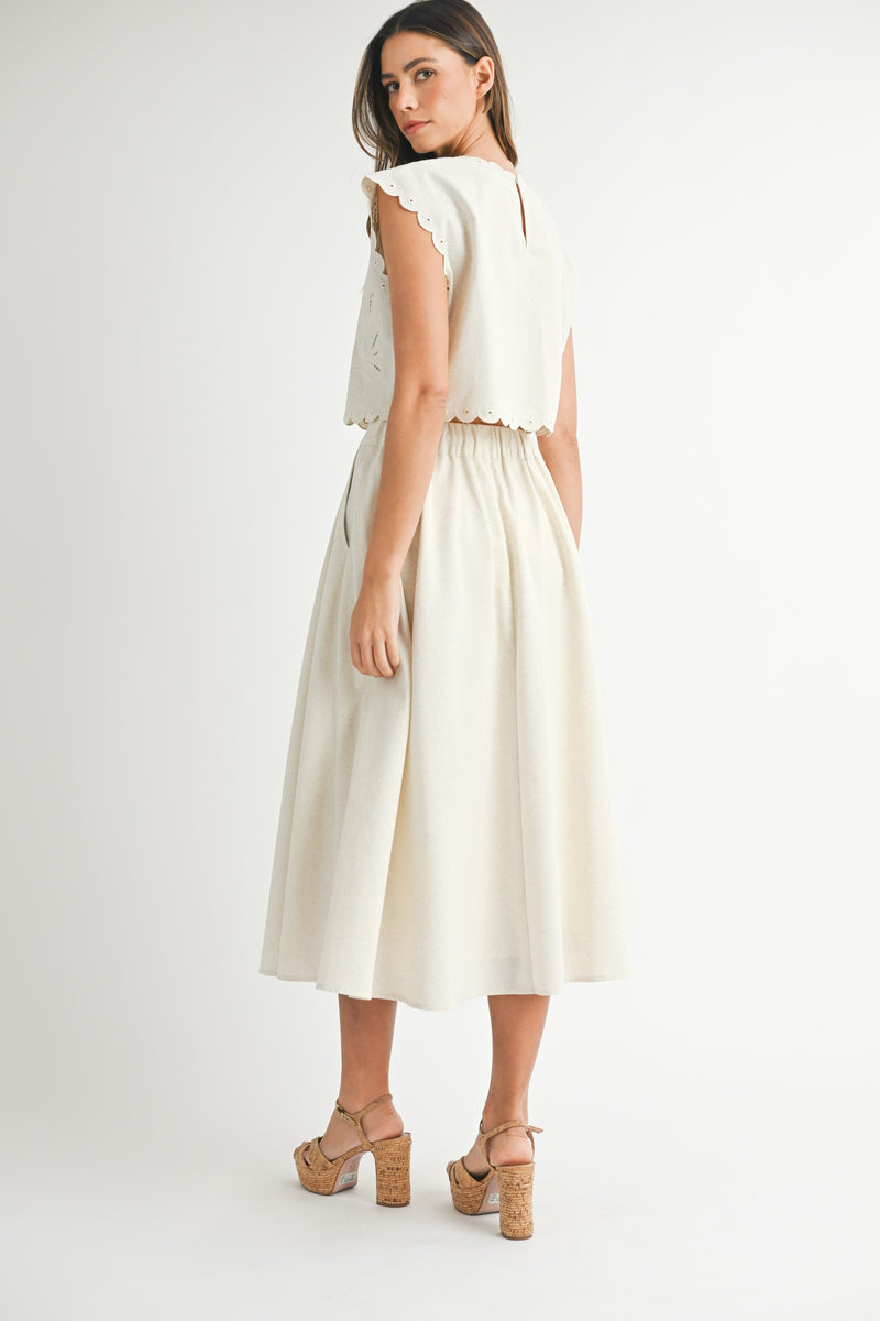 Talula Embroidered Flower Crop Top and Skirt Set