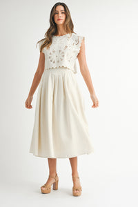 Talula Embroidered Flower Crop Top and Skirt Set