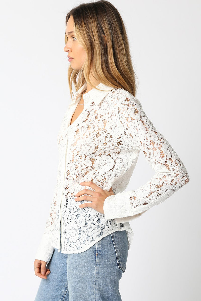 Lace Away Button Down Top