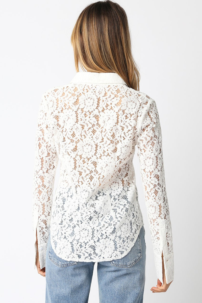 Lace Away Button Down Top