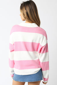 Spring Time Pink and White Rugy Sweater