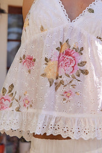So Romantic Eyelet Printed Ruffle Tank