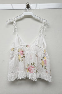 So Romantic Eyelet Printed Ruffle Tank