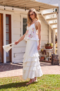So Romantic Eyelet Printed Ruffle Tank