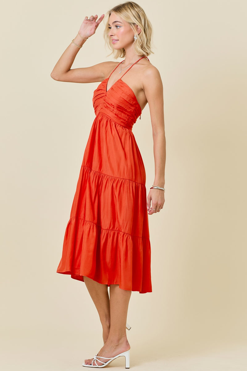 Season Opener Rouched Top Midi Dress in Sunkist