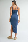Capri Cut Out Front Knit Midi Dress in Blue