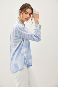 Baby Blue Button Up Stripe Top