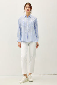 Baby Blue Button Up Stripe Top