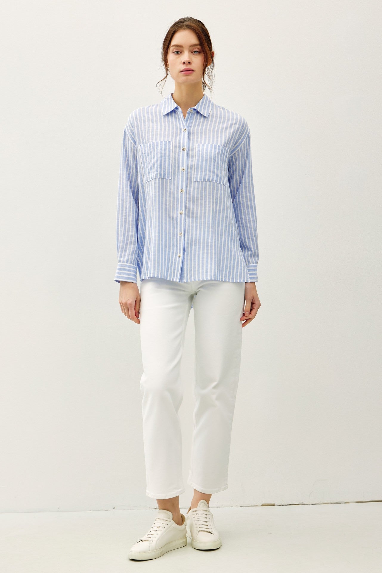 Baby Blue Button Up Stripe Top