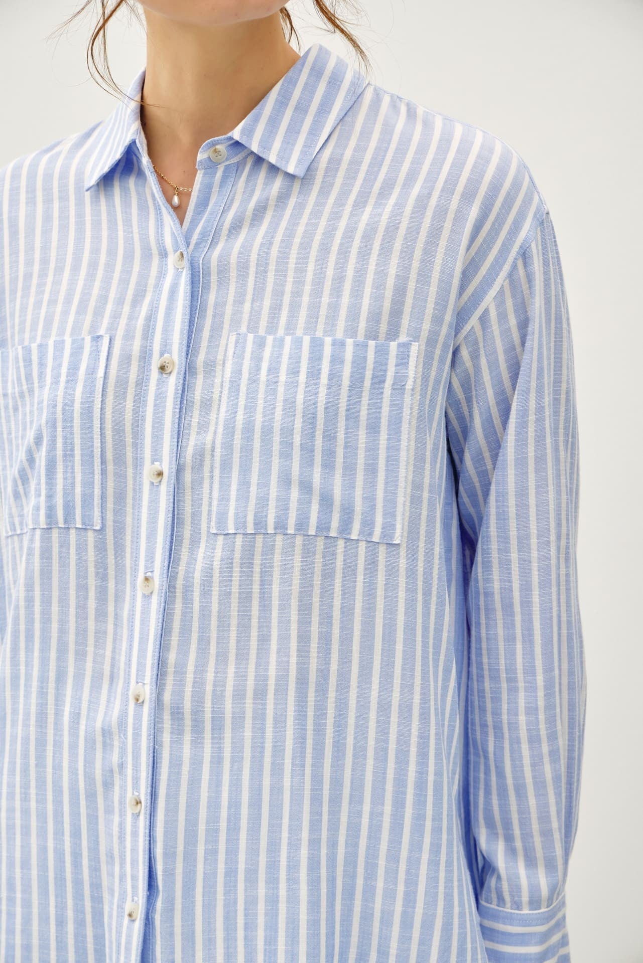 Baby Blue Button Up Stripe Top