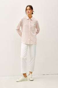 Morning Bloom Pinstripe Button Down Shirt in Coral