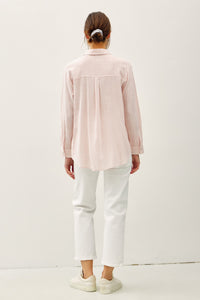 Morning Bloom Pinstripe Button Down Shirt in Coral