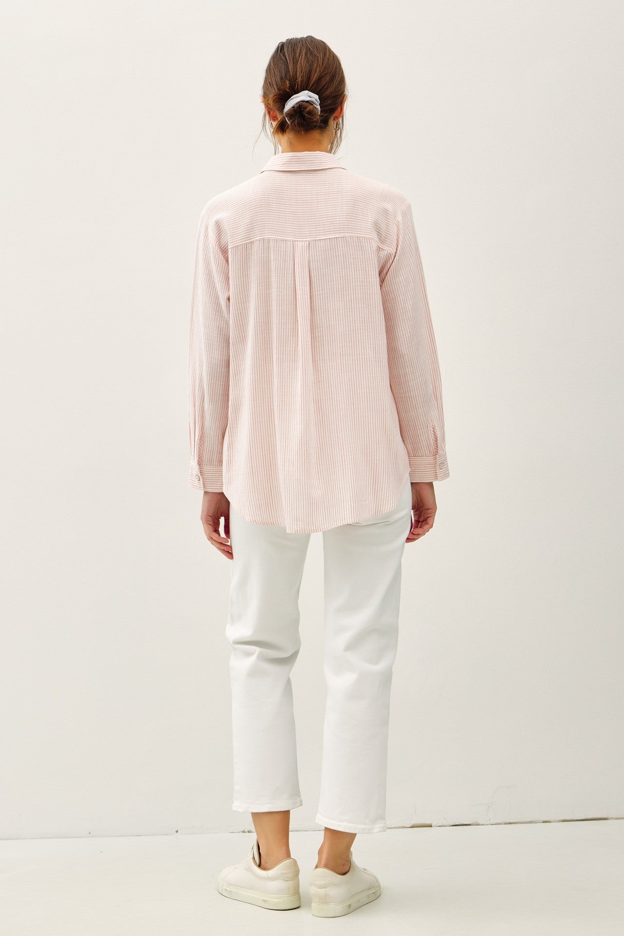 Morning Bloom Pinstripe Button Down Shirt in Coral