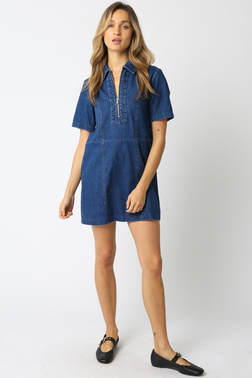 zip front denim dress She's the One Zip Front Denim Dress FINAL SALE LARGE / Denim