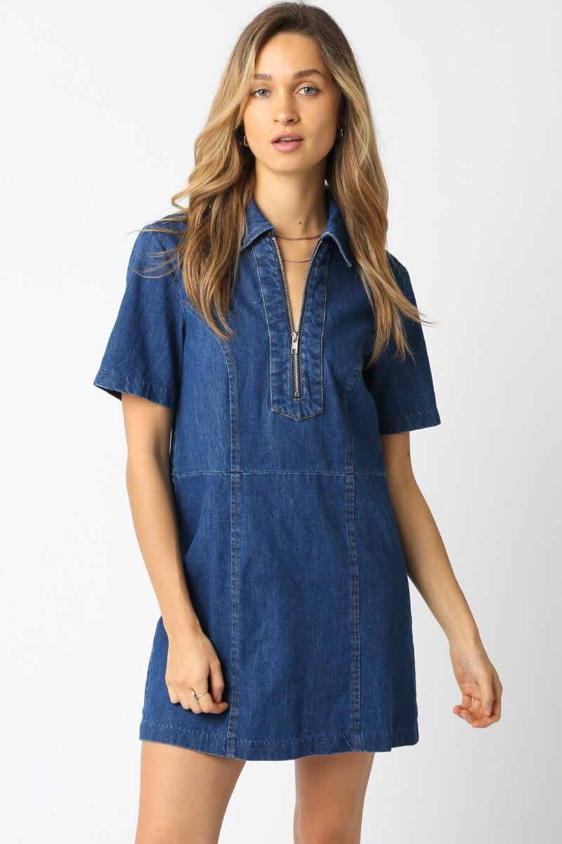 She's The One Zip Front Denim Dress Final Sale Large / Denim She's The One Zip Front Denim Dress Final Sale Large / Denim