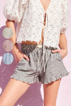 Striped Cotton Ruffle Shorts in Navy