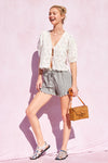 Striped Cotton Ruffle Shorts in Navy