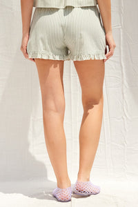 Striped Cotton Ruffle Shorts in Sage