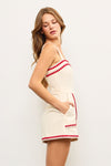 Adriana Embroidered Edge Romper in Red