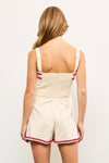 Adriana Embroidered Edge Romper in Red