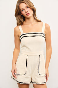 Adriana Embroidered Edge Romper in Black