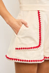 Adriana Embroidered Edge Romper in Red