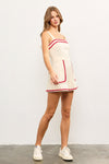 Adriana Embroidered Edge Romper in Red
