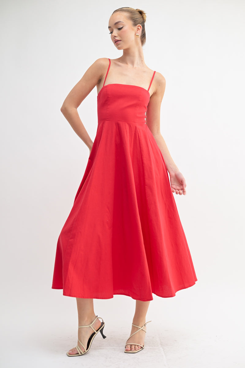 Ready or Not Linen A Line Midi Dress