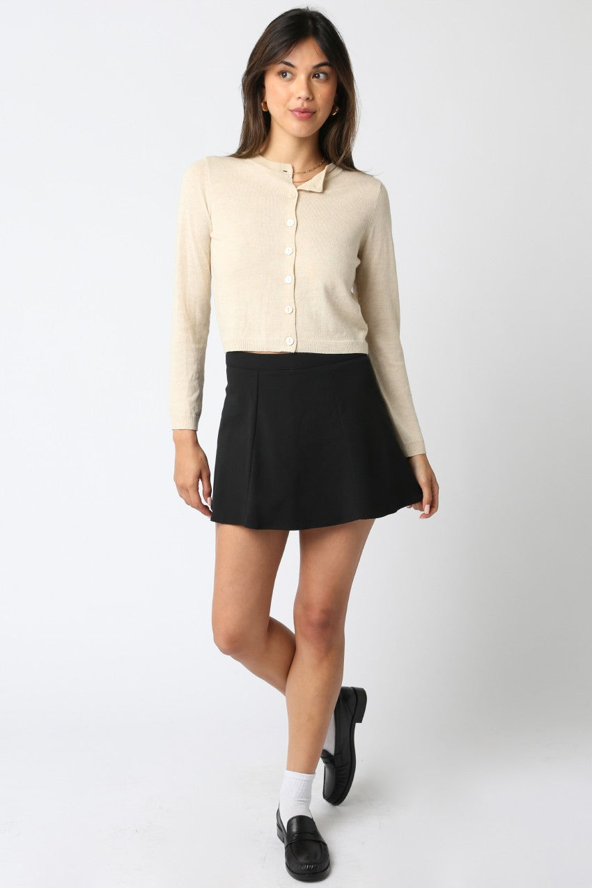 Oui Oui Cropped Button Front Cardigan in Natural