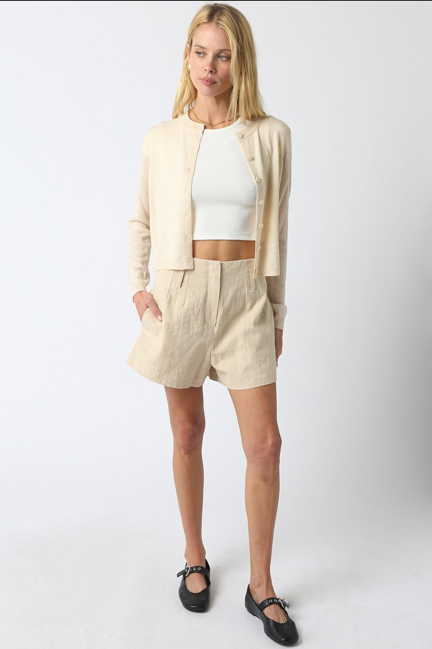 Oui Oui Cropped Button Front Cardigan in Ecru