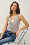 The One Pinstripe Tie Front Vest in Grey