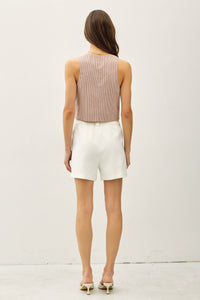The One Pinstripe Tie Front Vest in Brick