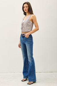 The One Pinstripe Tie Front Vest in Grey