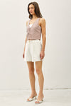 The One Pinstripe Tie Front Vest in Brick