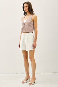 The One Pinstripe Tie Front Vest in Brick
