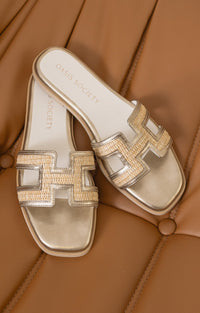 Ava H Strap Raffia Sandal in Gold