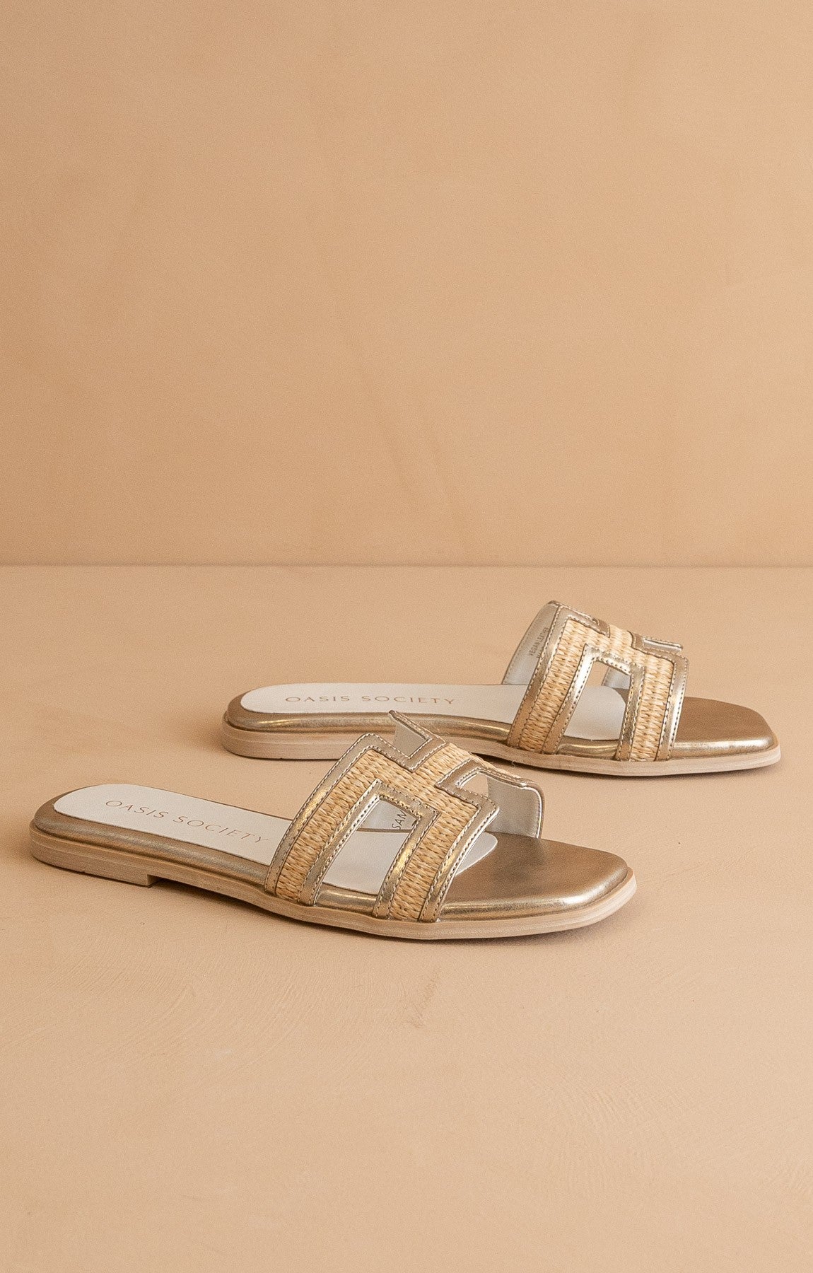 Ava H Strap Raffia Sandal in Gold