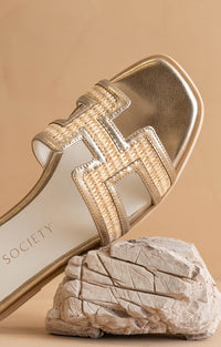 Ava H Strap Raffia Sandal in Gold