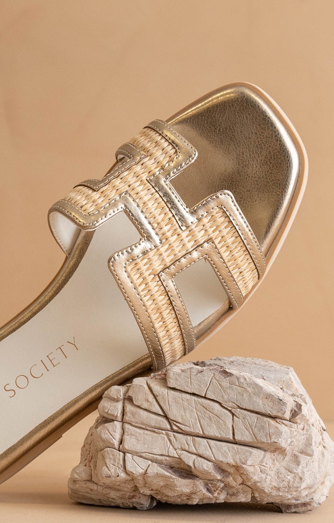 Ava H Strap Raffia Sandal in Gold