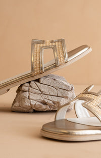 Ava H Strap Raffia Sandal in Gold