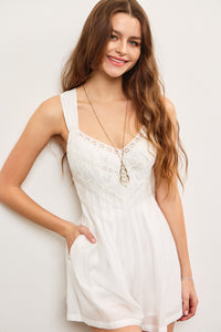 New Light Embroidered Tie Back Romper in White